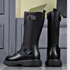 Men Botas de top high top black marrom primavera outono estágio boate de couro genuíno bota de moto de motocicleta longa longa 1A3