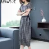 Party Dresses AYUNSUE Woman Summer Dress 2024 Silk Plaid Clothes Elegant Vintage Ladies Short Sleeve Vestidos De Mujer Casual