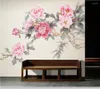 壁紙Papel de Parede Chinese Ink and Red Peony Decorative Wallpaper Mural Living Room TV Wall Bedroom Papers Home Decor