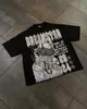 Streetwear tecknad bokstav tryckt överdimensionerad t-shirt herr vår och höst lös mångsidig rund hals t-shirt kvinnor 240329