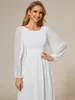 Party Dresses Elegant Evening Long A LINE Full Sleeve O-Neck Chiffon Floor-Length Gown 2024 Ever Pretty Of White Prom Women Dress