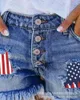 Women's Jeans 2024 Womens American Flag Patch Frayed Hem Denim Shorts For Women