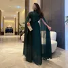 Robes de soirée en mousseline de soie longue green avec cape A-Line High Necy Pleed Floor Longueur Back Robes de bal Robe de Sobree Robe de fête formelle pour les femmes