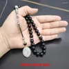 Strand tasbih svart agat onxy bönpärlor armband gåva eid misbaha arabiska hänge turkiska modetillbehör muslimska smycken