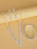 Necklace Earrings Set 4pcs Wedding Women's Jewelry Rhinestone Bracelet Bridal Dress Accessories