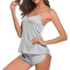 Home Clothing 2024 1 Set Summer Women Pure Color Sleepwear V-Neck Sleeveless Pyjamas Pajama Cute Shorts Suit Nightwear