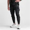 Pocket Mens Cargo Pants Summer Thin Slim snabbtorkande elastiska leggings som kör träning Sweatpants Casual trendbyxor 240402