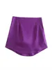 Skirts Women Fashion Purple Satin Mini Skirt High-waist Side Zipper Chic Lady Woman INS Style Soft Short