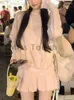 Arbetsklänningar Korean Fairy 2 Piece Set Women Princess Sweet Solid Suit Female Loose Sweatshirt Coat High Waist Kawaii Mini kjol