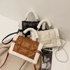 أكياس الكتف Winter Women Lambswool Ins Pu Patchwork Totes Fintage Single Satchel Purse مقبض مقبض الأنيقة