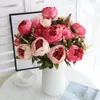 Decorative Flowers Silk 13 Heads Peony Flexible Handmade Artificial Floral Art Flower Bouquet Valentine's Day