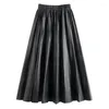 Skirts Seoulish Autumn Winter 2024 Faux PU Leather Pleated Long For Women High Waist All-match Umbrella Chic Female