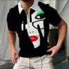 Camisa pólo 3D masculina com zíper com camiseta curta de mangas curtas Roupas masculinas casuais