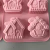 Moldes de cozimento 3D Grade Food Christmas Silicone Bolo Mold House Gingerbread Molds Housed Housed Mousse Accesorios