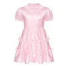 Mentes de combinaison pour hommes Crossdress Lingerie Sissy Robe brillante satin Bowknot Girlie Anime Maid Cosplay Thème Party Fancy Night