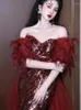 Party Dresses SsyFashion Luxury Wine Red Mermaid aftonklänning Sexig V-ringning Sparkande paljetter Prom Gowms för kvinnor Vestidos de Noche