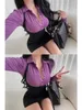 Womengaga Sexy Polo Collar Camiseta de manga comprida de penteado pendurada vestido de saia curta do pescoço pendurada