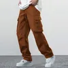 Men's Pants Casual Trouser Multi Pockets Workwear Straight Wide Leg Solid Color Soft Comfort Plus Size Korean Fashion Sweatpant