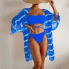 Designer Bikini 2024 Colore solido colorato Swimsuit Wave Pattern Chiffon Beach Tre pezzi Bikini Swimsuit Bare da bagno Swimenza