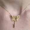 Chains Exquisite Gold Color Hollow Butterfly Key Pendant Necklace Mysterious Magic Clavicle Chain For Women Jewelry Gifts