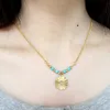 Fashion Gold Plated Stainless Steel Flower Turquoise Bead Necklace