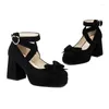 Dress Shoes Cross Strap Buckle High Heels Ladies Mary Jane Party Wedding Cosplay Black Apricot Bow Princess Lolita Pumps Women 2024