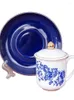 Tazze in ceramica tazza di ceramica blu e bianca set di piatti di coperchio per conferenze Regali di vendita del tè Gold Border Bone