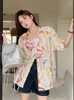 Bloups feminina Pintura engraçada desenho animado camisetas de manga curta Meninas meninas Kawaii Anime Blouse Loo Button Up Coat Summer Harajuku