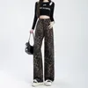 Damesjeans 2024 Spring Leopard Gedrukte vrouwen Hoge taille Losse breedbeen Denimbroek Y2K Streetwear Broek Jean Pantalones 6376