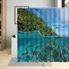 Rideaux de douche Blue Sky Reef Stone Curtain de mer îles vertes