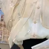 Blouses pour femmes Gidyq Sweet Vintage Bow broderie Shirt Femme Femme Autumn Chic en mousseline de mousseline élégante Brous de volants à manches longues élégantes