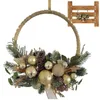 Flores decorativas Porta da frente Wrinalh Garland Winter LED Artificial iluminada para o Natal com bugigangas de timer