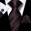 Bow Ties Hi-Tie Striped Black Red Gold Green Silk Wedding Tie för män Handky Cufflink Gift Slips Fashion Designer Business Party