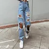 Women's Jeans 2024 Spring And Autumn Fashion High Waist Ripped Wide Leg Thin Style