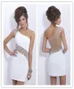 Sexy white crystals Beading Short Cocktail dresses one shouldersheer back prom dress Sheath homecoming dress evening party gown1778922