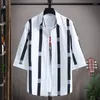 Men's Casual Shirts High Quality 2024 Summer Striped Outwear Tops Tees Business Slim Fit Blouses Three Quarter Sleeve Shirt