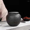 Bottiglie di stoccaggio creativa vaso in ceramica glassata nera tè portatile trama irregolare texture in porcellana cassa caramella artigianato decorazioni per la casa moderna