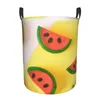 Laundry Bags Watermelon Print Circular Dirty Basket With Handle Portable Waterproof Storage Bucket Bedroom Clothes Box Medium