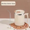 Bouteilles d'eau 1pc mignon tasse d'ours 500 ml / 17 oz à double café en acier inoxydable à double isolation avec paille et couvercle.