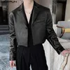 Fashion Men Blazer PU Leather Solid Color Lapel Long Sleeve Streetwear One Button Thin Coats 2023 Casual Suits 5XL INCERUN 7 240326