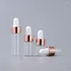 Bottiglie di stoccaggio 10/20pcs Mini Dropper vetro vuoto Olio essenziale Punte di cappuccio in oro rosa 1 ml 2ml 3 ml 5 ml