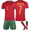 Portugal Jersey Cup Home Football Kit C Ronaldo No B Fee Jersey Enfants S Set Hildren et