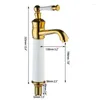 Badrumsvaskkranar Jieni White Golden Plated Cold Water Mixer Tap Polish Deck Mounted Basin kran Washbasin