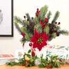 Fleurs décoratives 32 cm Plantes artificielles décor de Noël décoration fausse branche de pin avec des feuilles en plastique à fleurs rouges