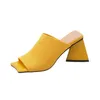 Slippers Summer Fashion Polyleft Toe Style Sweet Elegant Retro Yellow Jaune Modern Women's Shoes High 7,5 cm Plus taille 32-43