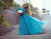 Turquoise Bridal Evening Sukienki na wieczorne z długim rękawem błyszcząca koronkowa koronkowa załoga szyi 2019 Plus Size Mother of the Bride Sukienka Arabska 7239146