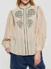 Women's Blouses 2024 Spring katoenen shirt vrouwen bloemen borduurwerk vintage gegolfde kraag vrouwelijke blouse met lange mouwen met lange mouwen