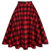 Lange geruite rok hoge taille dames dames winter herfst rood zwart gele swing vintage midi ss0006