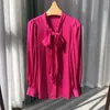 Kvinnors blusar Ribbon Satin Kvinnor Lång lanter ärmskjorta Täckta knappar Elegant 2024 Kvinnsommar