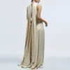 2024 Elegant Off Shoulder Shawl Sleeve Party Evening Dress Beautiful Draped Full Length Dres Solid Silk Satin Dresses 240321